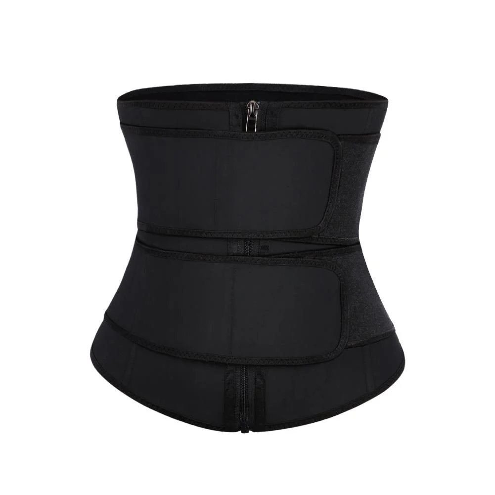 Black Latex Double Belt Waist Trainer Plus Size Curve Shapewear