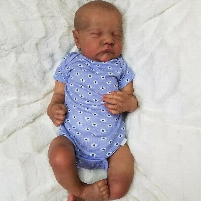 20" Soft Weighted Body  Lifelike Cute Handmade African American Silicone Reborn Sleeping Boy Doll Set,Gift for Kids