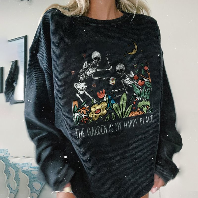 Minnieskull The Garden Is My Happy Place Skull Print Sweatshirt - Minnieskull