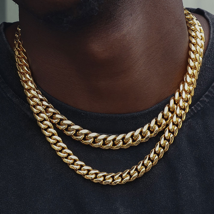 10MM 18K Gold Plated Chain Copper Miami Cuban Link