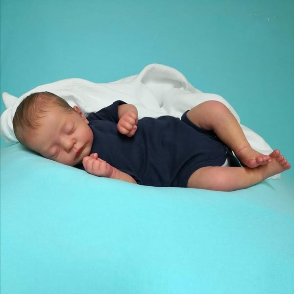 17" Asleep Reborn Baby Boy Fadl,Lifelike Handmade Reborn Doll Set,with Clothes and Bottle