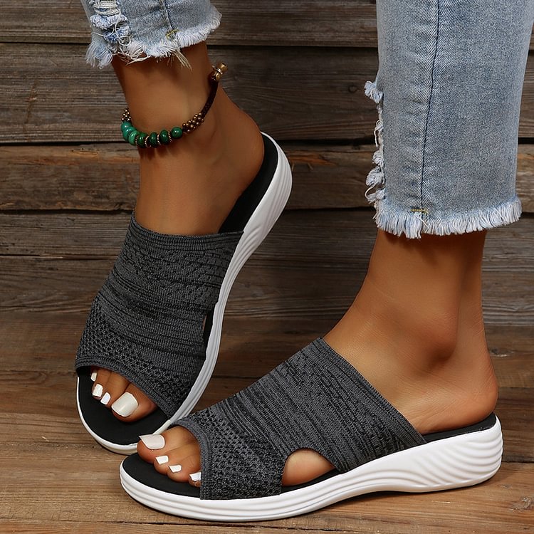 Stretch Orthotic Slide Sandals, Knitted Sports Corrective Slides Shoes Women's Flat Sandals