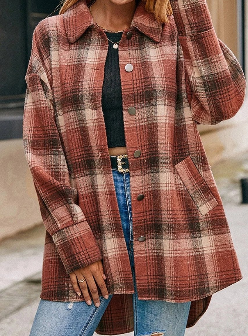 Loose Casual Plaid Single-breasted Shirt Jacket-Corachic