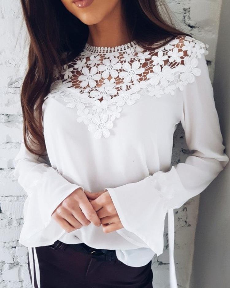Sexy Flare Sleeve Lace Patchwork Blouse P14630