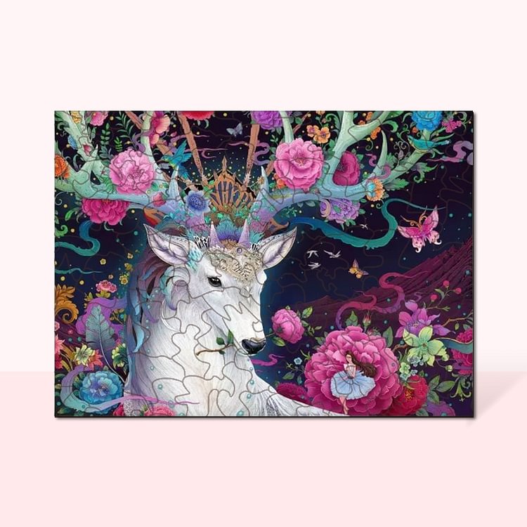White Deer Wooden Jigsaw Puzzle