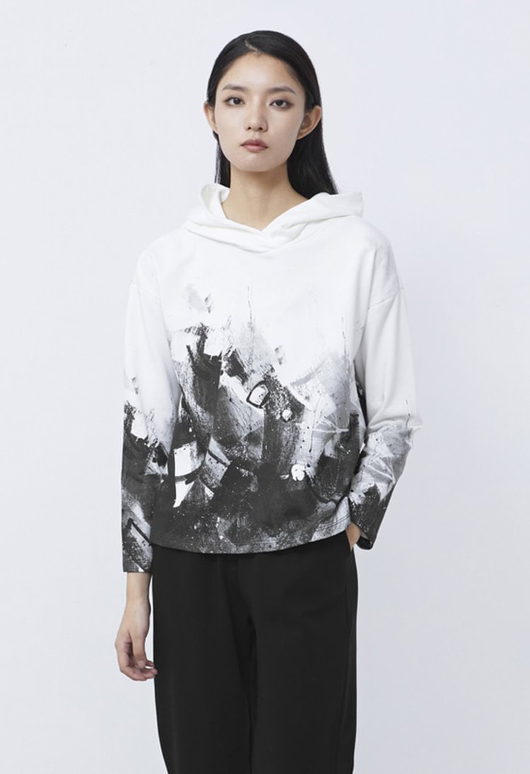 SDEER Contrasting Print Cropped Sweatshirt Jacket