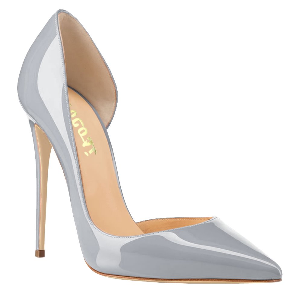 120mm Women's Classic Closed Pointed Toe Bridal Wedding Party Pumps Grey Patent-vocosishoes