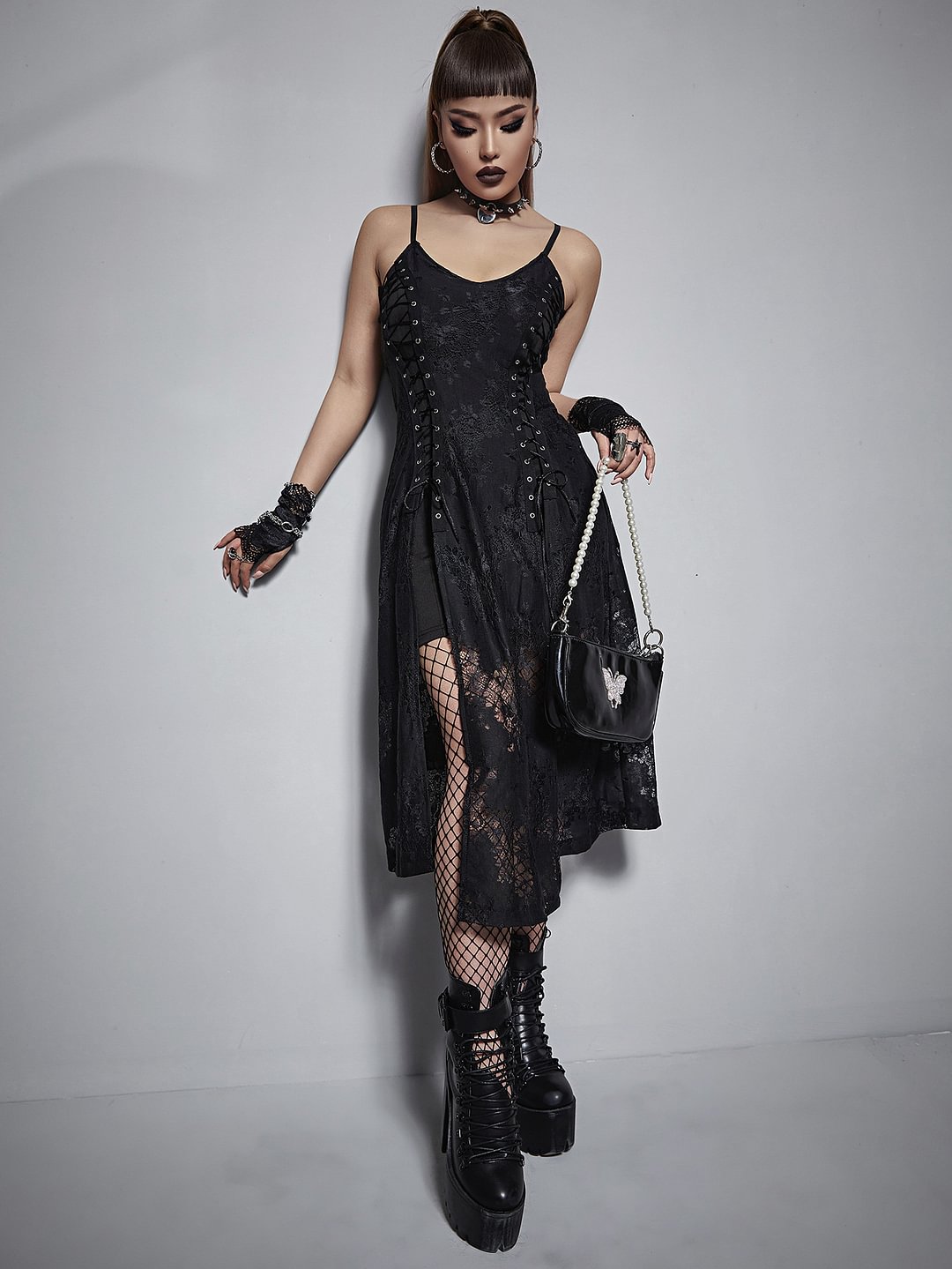 Women's Gothic Eyelet Lace Dress / Techwear Club / Techwear