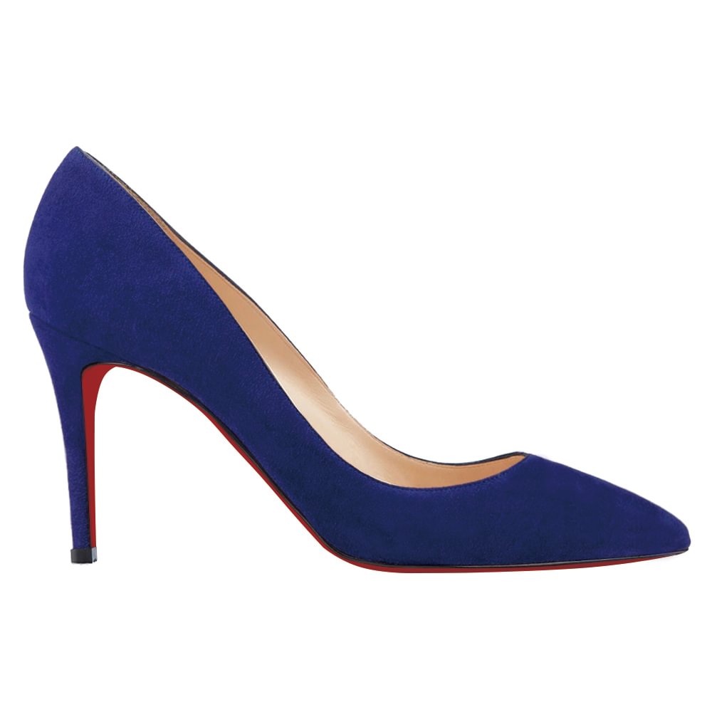 90mm Middle Heels Pointy Toe Pumps Blue Suede-vocosishoes