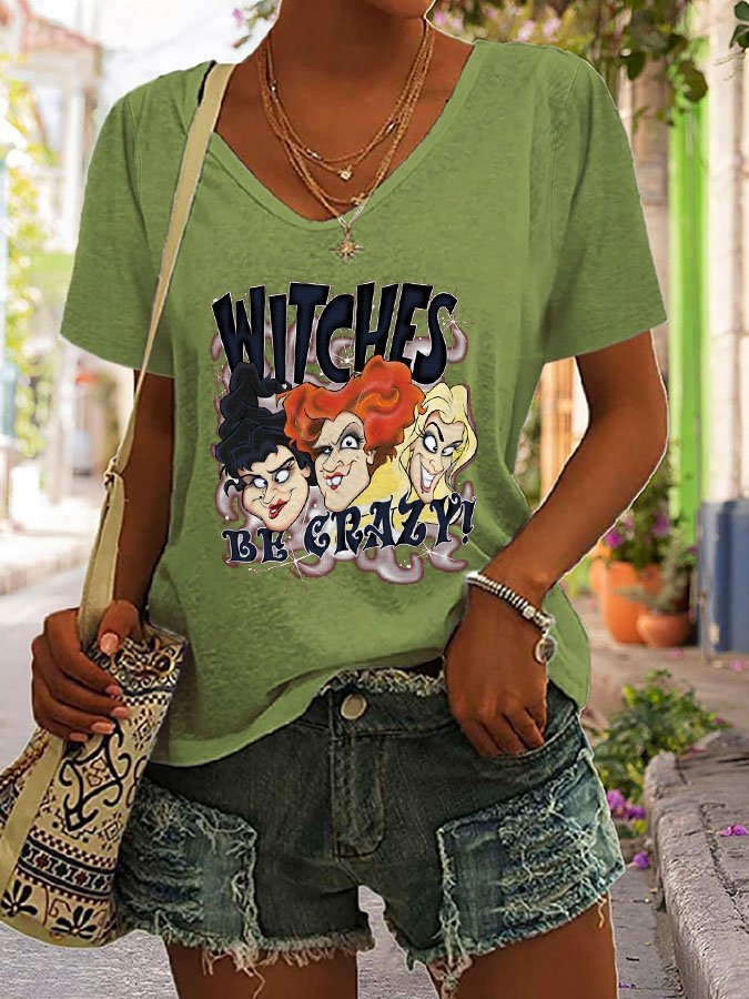 Halloween Vintage Witches Be Crazy Print T-Shirt