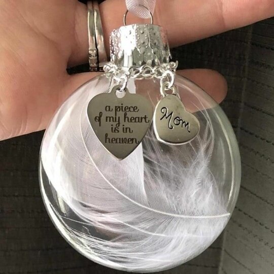 Christmas Ornaments Feather Ball Personalised White Feather Bauble- A Piece of My Heart Is In Heaven Memorial Ornament