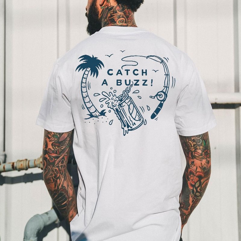 Catch A Buzz Fishing Printed Casual Men's T-shirt - Krazyskull