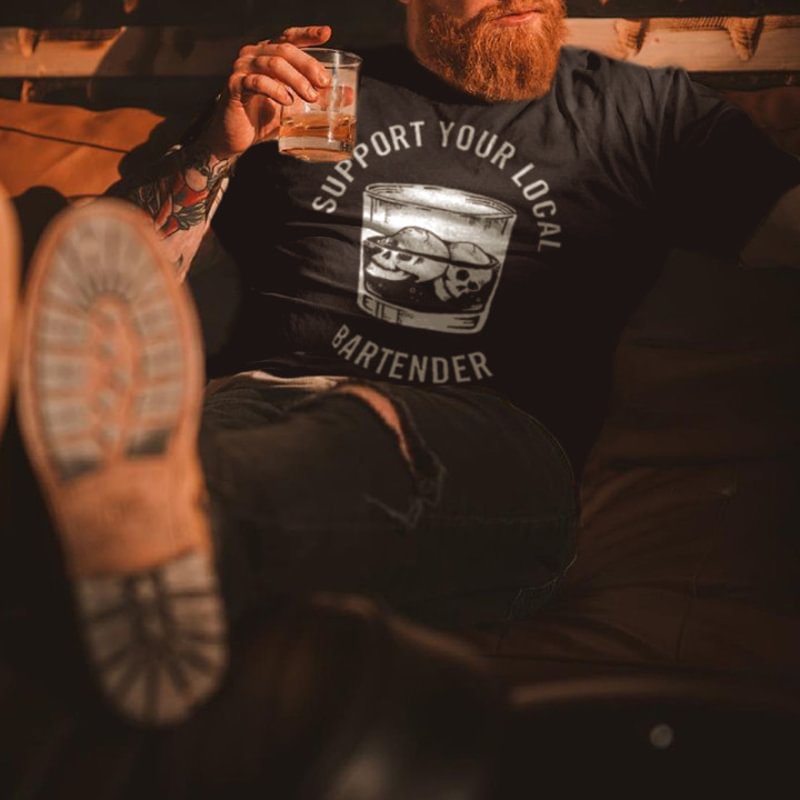 Support Your Local Bartender ​​Printed Casual Men's T-shirt -  UPRANDY