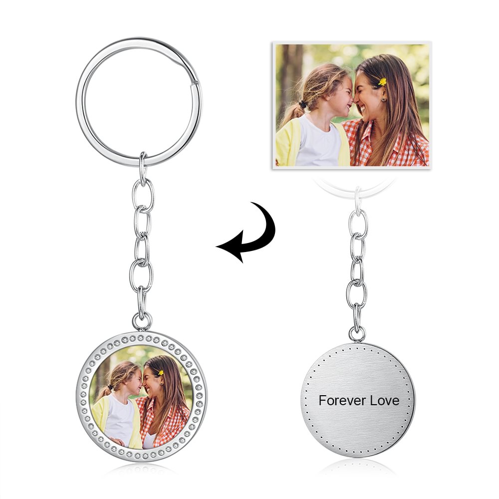 Custom Round Photo Engraved Tag Keychain Stainless Steel