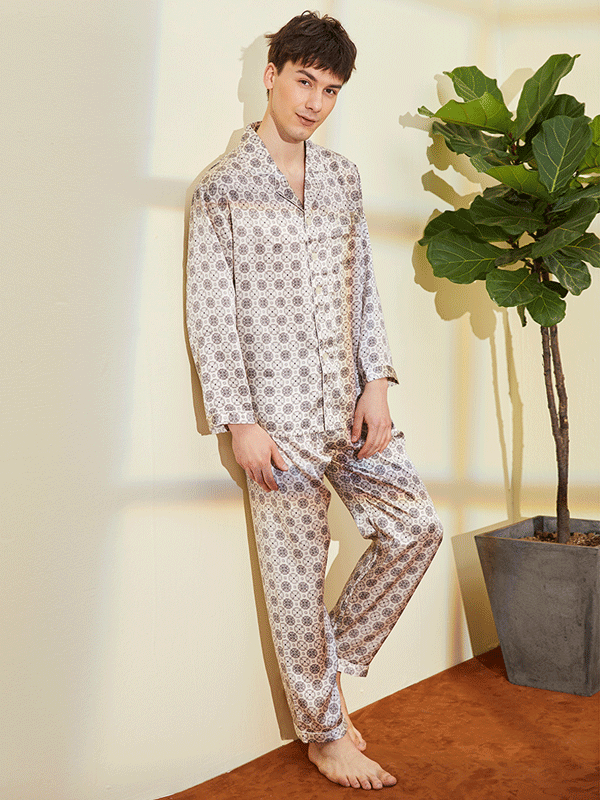 22 MOMME Pyjama en soie imprimé rond homme -Soie Plus