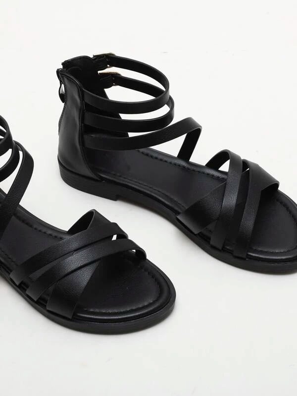Summer Women High-top Flat Sandal Open Toe Leather Zip Roman Sandals
