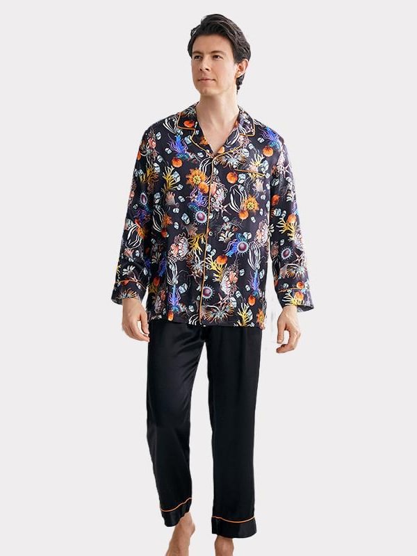 22 Momme Flower Printed Silk Pajamas For Men
