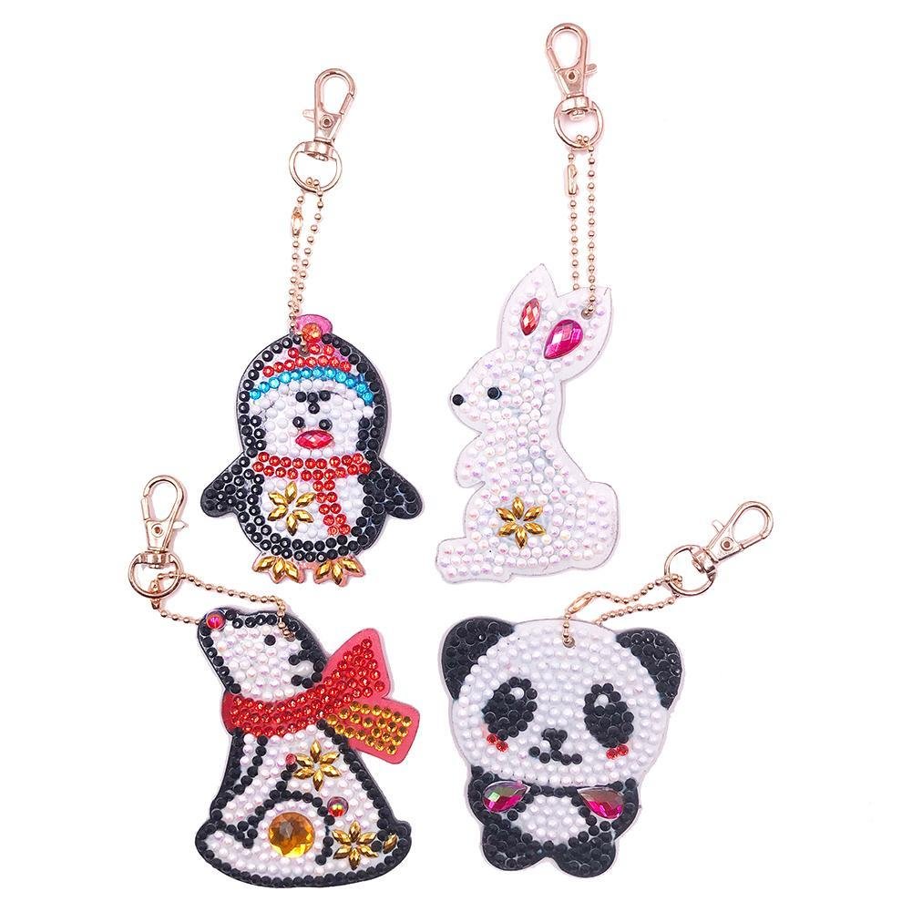 4pcs DIY Animals Full Drill Special Shaped Diamond Painting Keychains Gifts