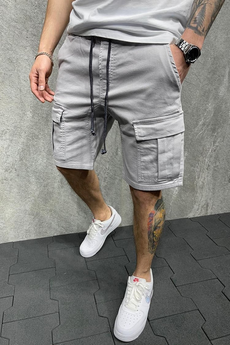 Tiboyz Casual Solid Color Cargo Five Points Shorts