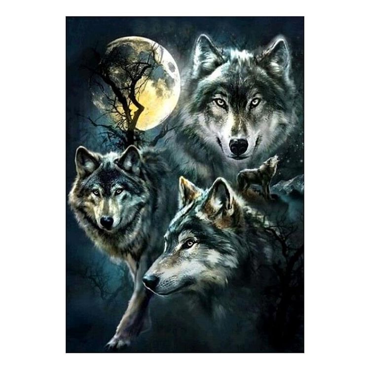 Night Wolf Round Drill Diamond Painting 30X40CM(Canvas)-gbfke