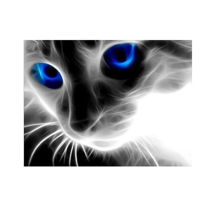 Blue Eyed Cat Round Full Drill Diamond Painting 40X30CM(Canvas)-gbfke
