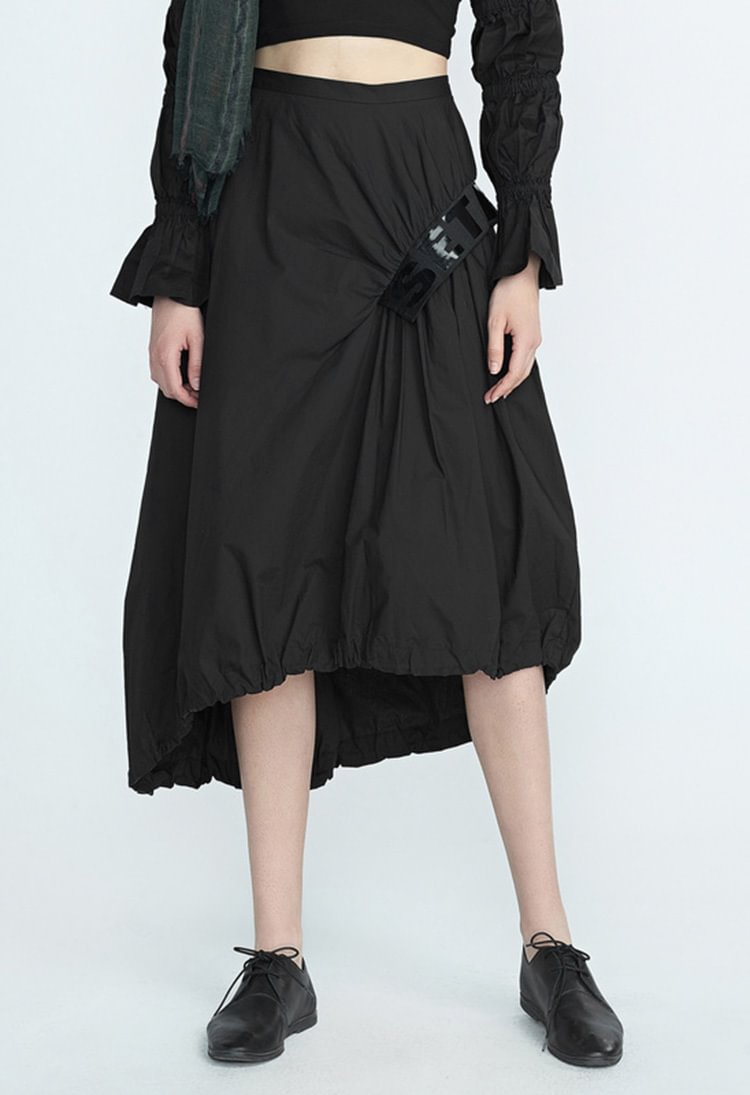SDEER Black Long Skirt With No Elastic Waist Letters Skirt