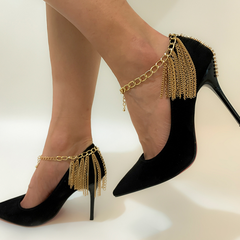 Gold Silver Cuban Link Tassel Anklets for Women-VESSFUL