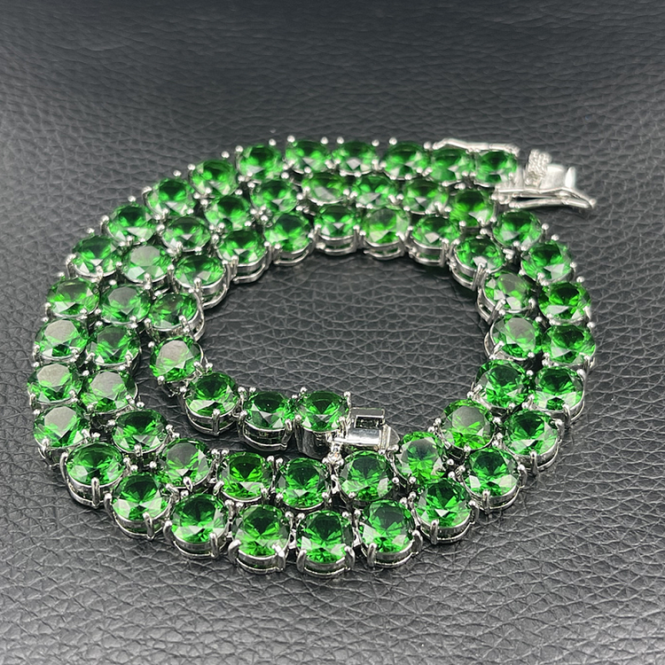 7MM Emerald Zircon Green Tennis Chain Necklace