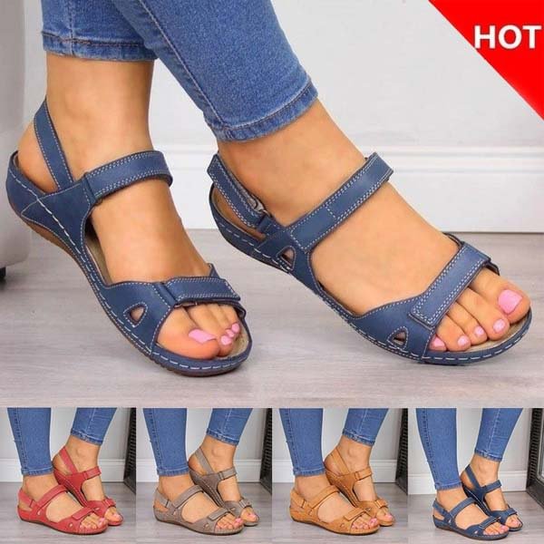 DealCrafty NEW Summer Fashion Women Hook & Loop Lightweight Comfy Sandals Casual Round Open Toe Non-Slip Office Sandals Orthopedic Low-Heeled Wedge Sandals Travel Beach Shoes