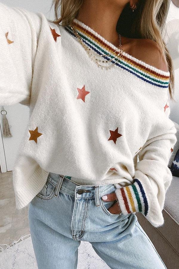 Womens Long Sleeve Star Pattern Sweater-Allyzone-Allyzone