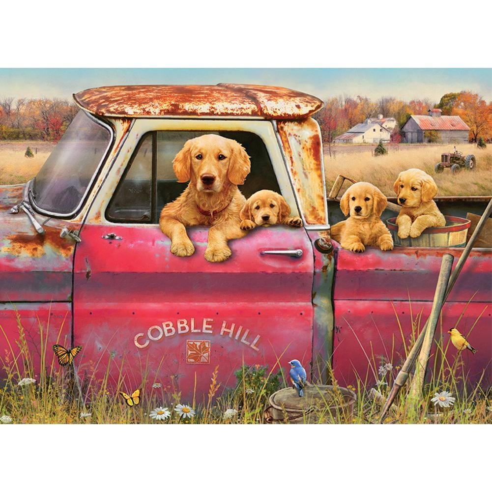 Full Square Diamond Painting Dogs in Truck