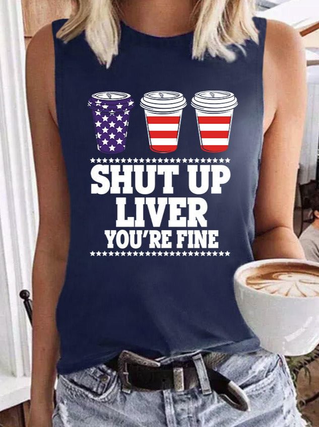 Shut Up Liver You'Re Fine American Flag Star Tank - Navy Blue