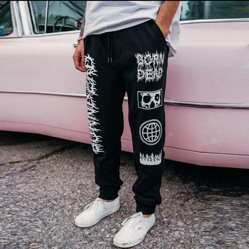 Flame-print Casual Hip Hop Pants / Techwear Club / Techwear