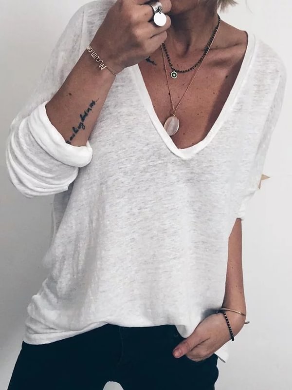 Women's Casual Solid V Neck Shirts & Tops