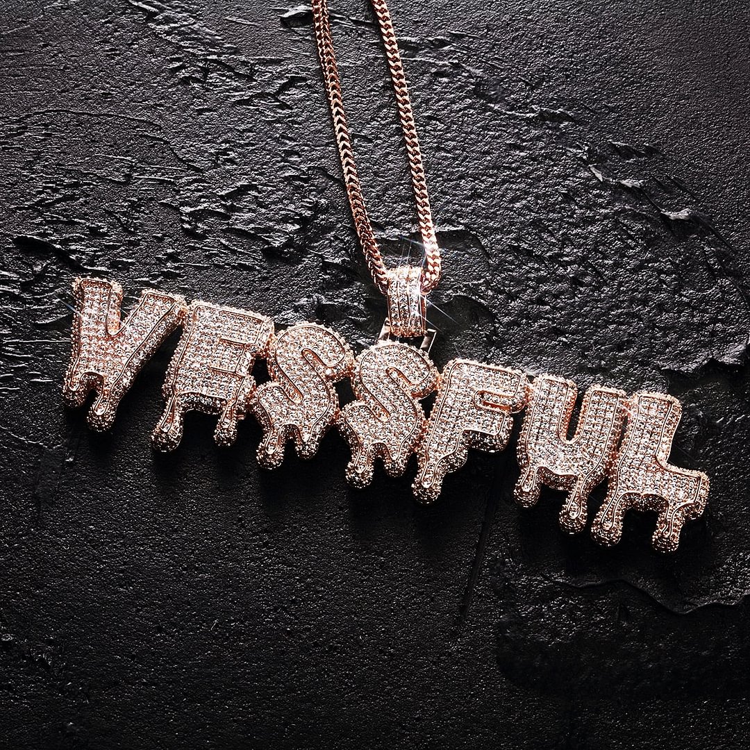 Rose Gold Custom Name Fashion Letter Dripping Wax Pendant-VESSFUL