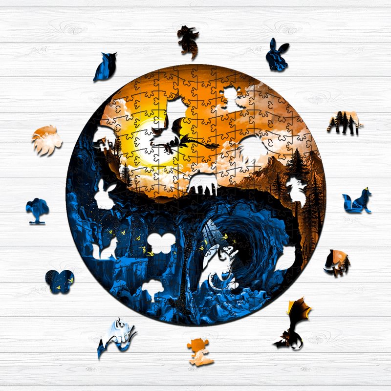 YIN YANG-Toothless and Light Fury Wooden Puzzle-Ainnpuzzle
