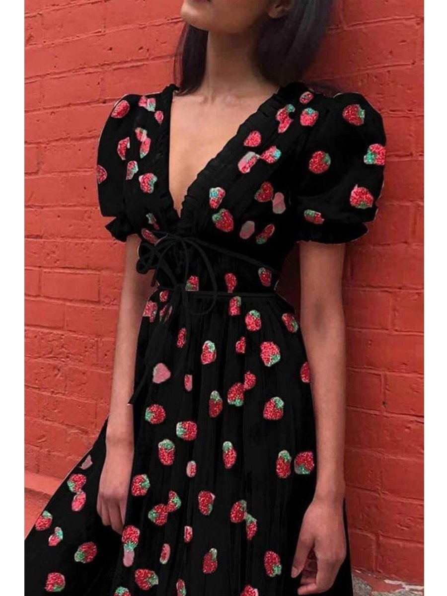 Strawberry Embroidery Midi Dress P15511