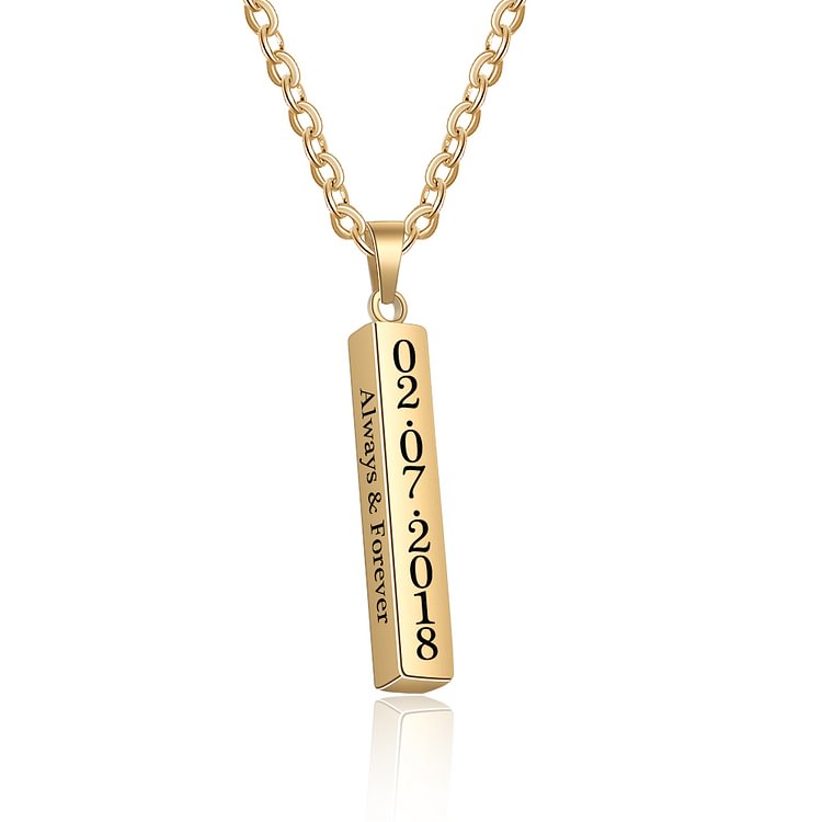 Personalized 4 Sided Multiple Message Vertical Engraved 3D Bar Necklace, Stainless Steel