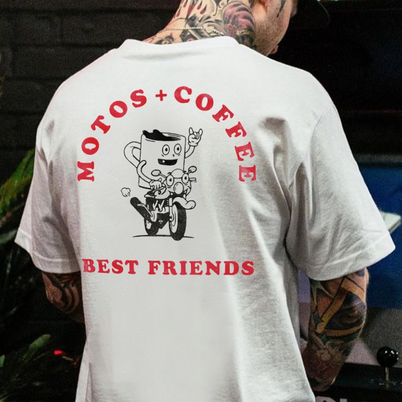 Cloeinc  Motos+Coffee Best Friends Printed Men's Casual T-shirt - Cloeinc