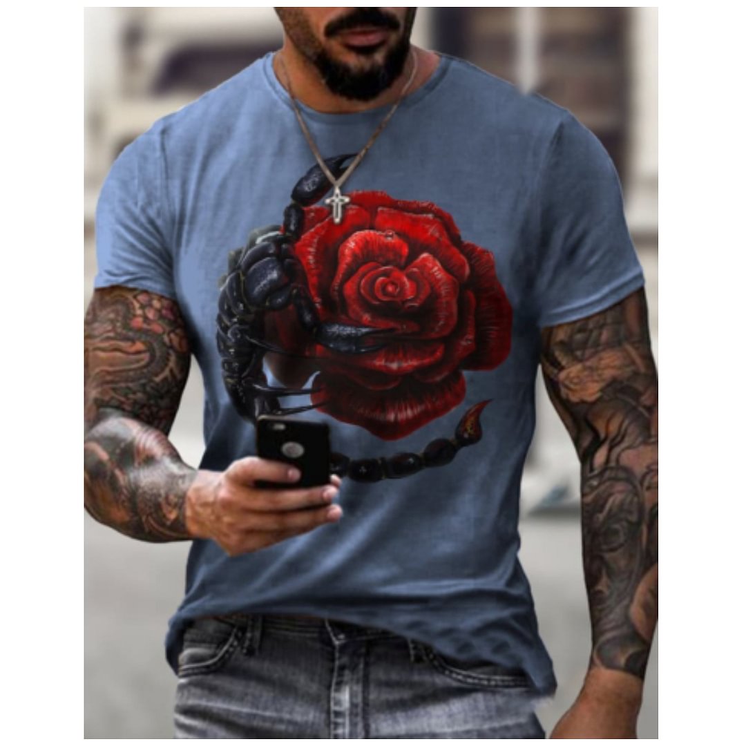 Designer Scorpion Rose Print Short Sleeve T-shirt / [viawink] /