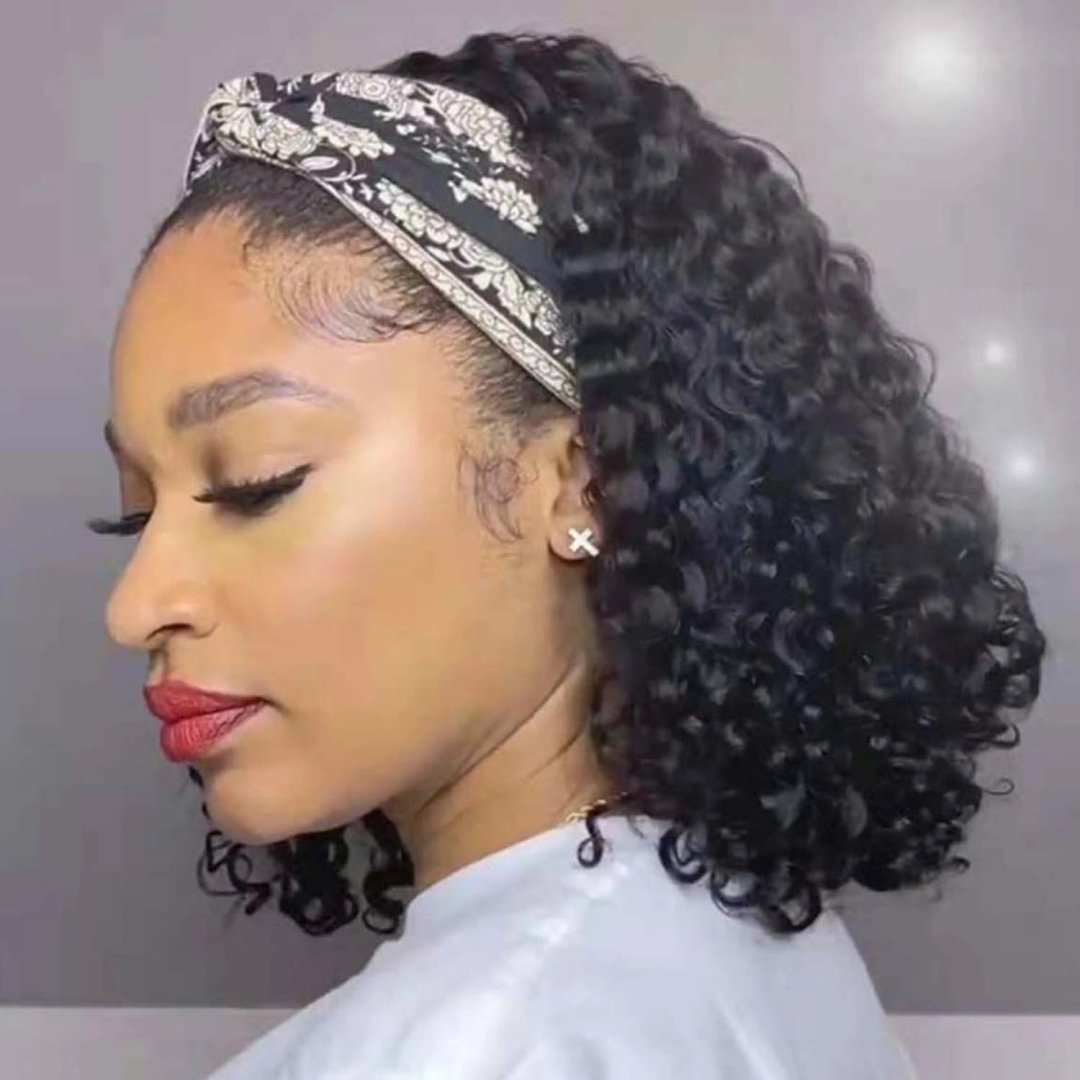 New Beautiful Wig with Wig Small Curly Hair Black Short Curly Hair Scarf Hair Cover-Corachic