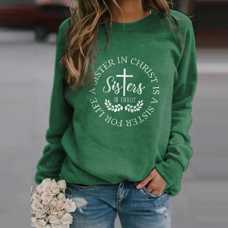 Women's Faith Printed Round Neck Casual Sweatshirt