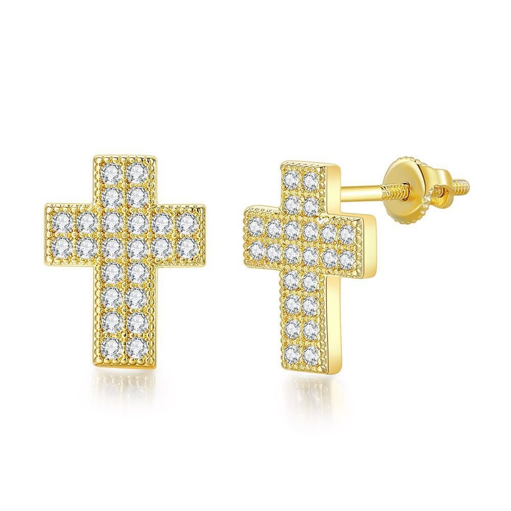 Hiphop Iced Out Cross Stud Earrings Jewelry-VESSFUL