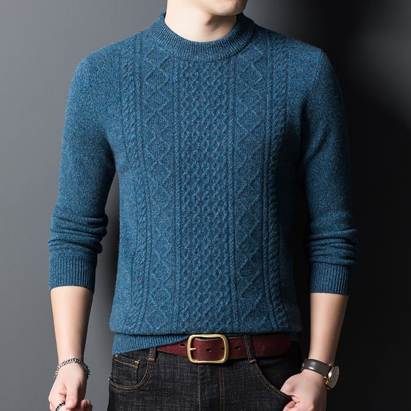 Cable Knit Men's Wool Sweater-Real Silk Life
