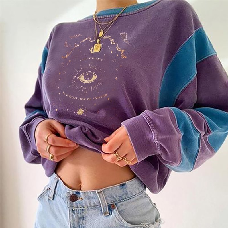   I Open Myself Mysterious Eye Printed Women's Color-blocked Casual Sweatshirt - Neojana
