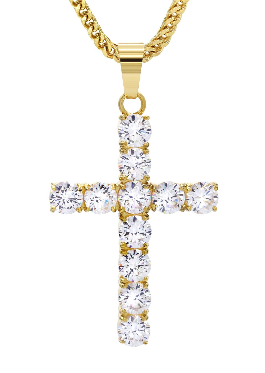 Mens Gold Franco Chain & Cross Pendant Necklace-VESSFUL