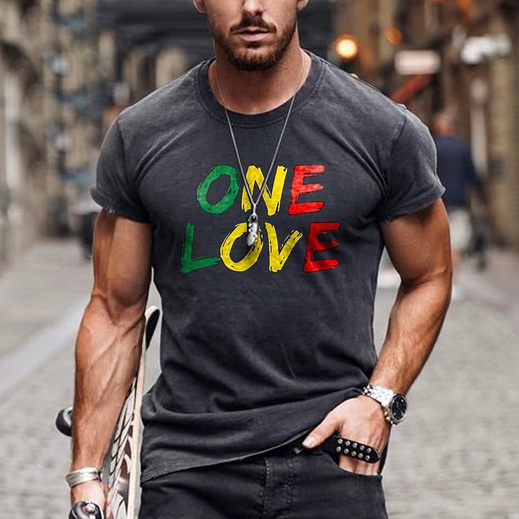 BrosWear ONE LOVE Letter Print Casual Short Sleeve T-Shirt