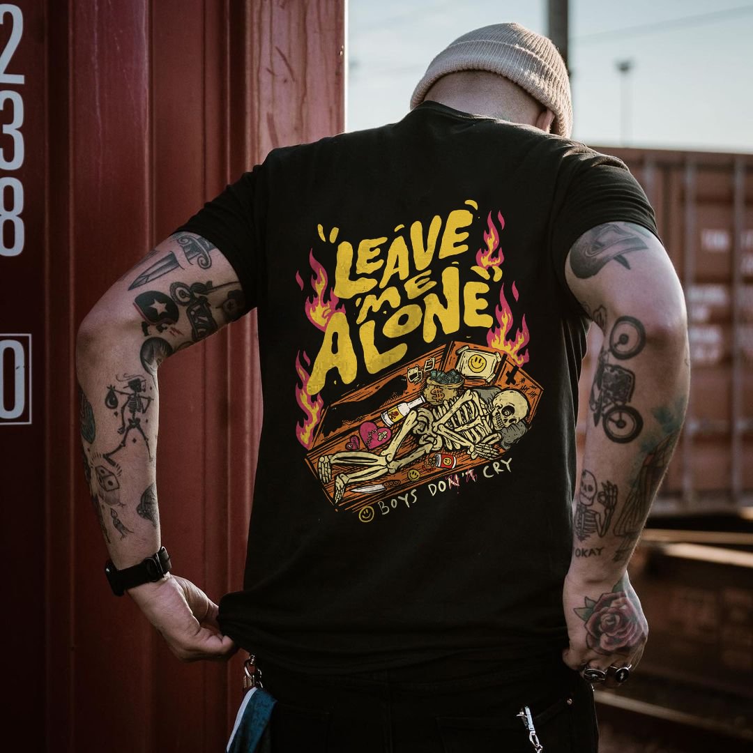 Leave Me Alone Printed Skeleton T-shirt -  UPRANDY