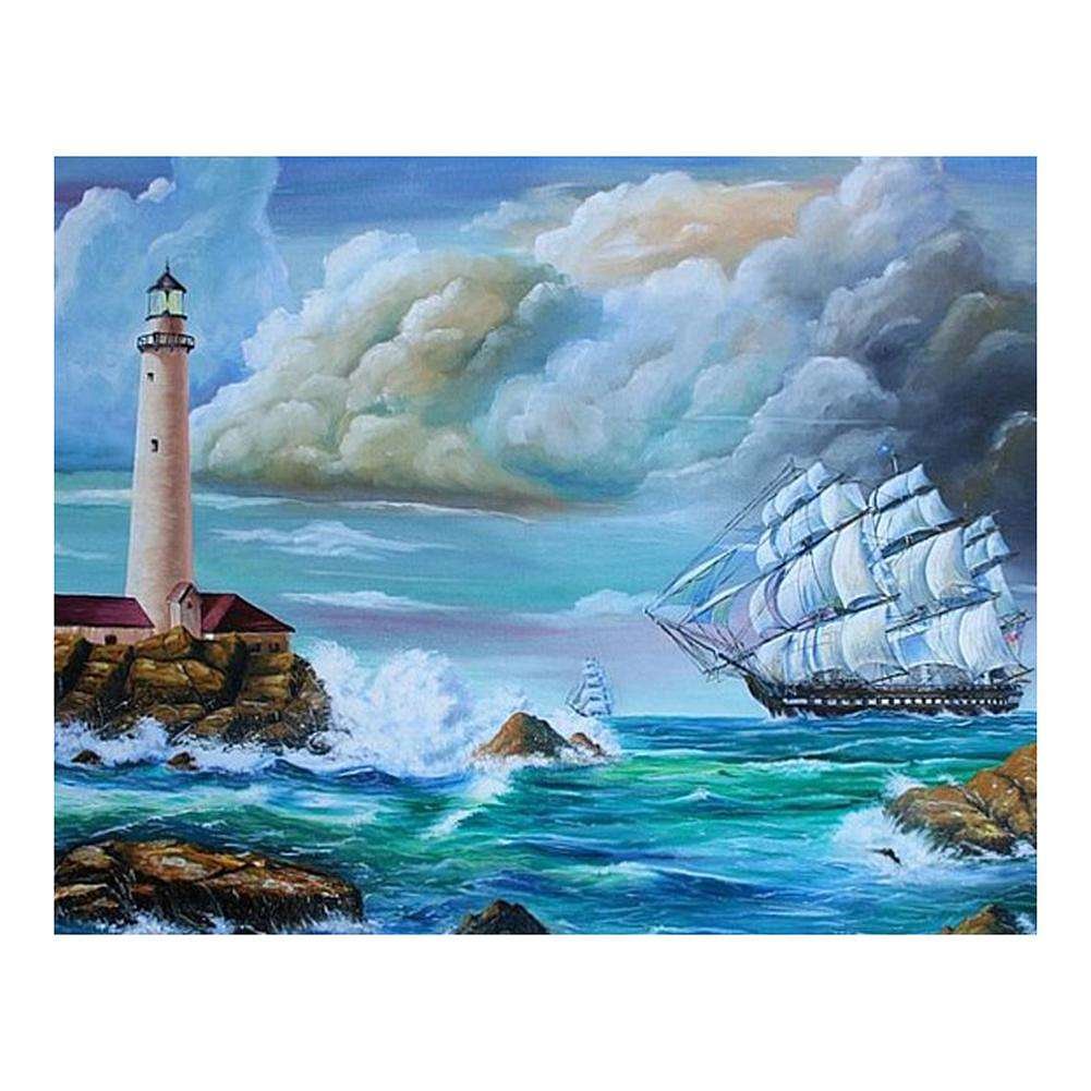 Full Round Diamond Painting Seaside Lighthouse Landscape (30*25cm)