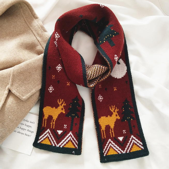 Minnieskull Cute Christmas deer print all-match scarf - Minnieskull